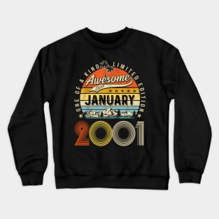 Awesome Since January 2001 Vintage 22nd Birthday Crewneck Sweatshirt